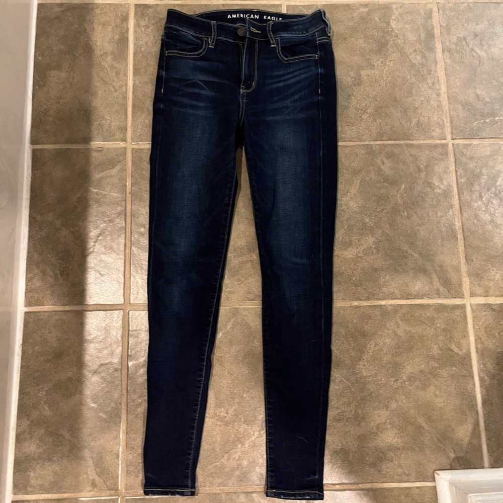 American eagle next level stretch dark blue wash skinny jeans, size 4